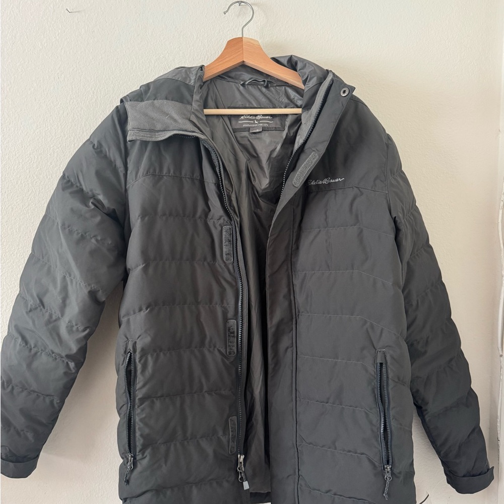 Eddie Bauer Men's Charcoal Puffer Jacket with hood